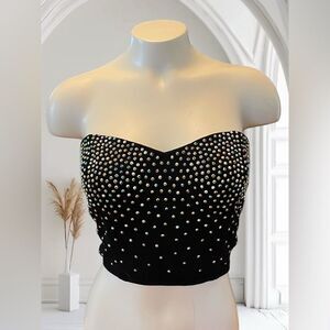 Pins & Needles Black Jeweled Back Zipper Crop Top